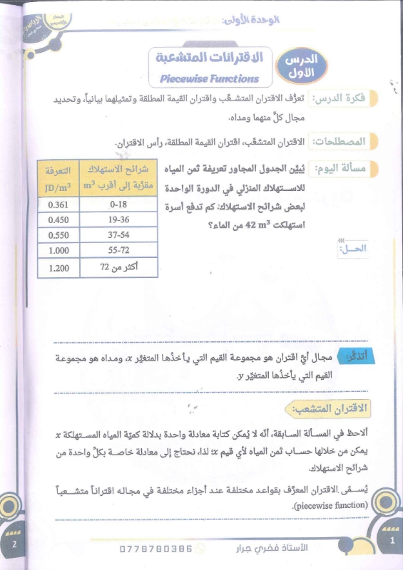 دوسية الرياضيات الوحدة الاولى توجيهي 2010 أ.فخري جرار