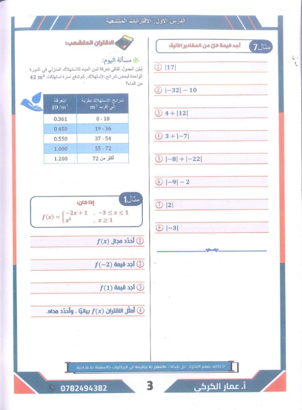 دوسية الرياضيات الوحدة الاولى 2010 أ.عمار الكركي